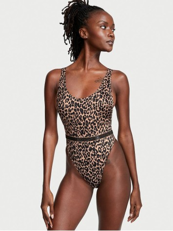 Купальник монокіні леопардовий Shine Strap Plunge One-Piece