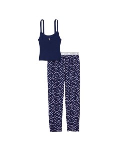 Піжама Cotton Tank Jogger Pajama Set Victoria's Secret Ensign Navy Polka Dot