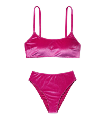 Велюровий купальник Triangle Velvet Fuchsia High-rise bikini bottom