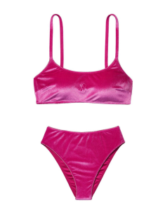 Велюровий купальник Triangle Velvet Fuchsia High-rise bikini bottom