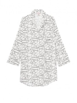 Нічна сорочка Victoria's Secret Cotton White Flannel Sleepshirt Logo