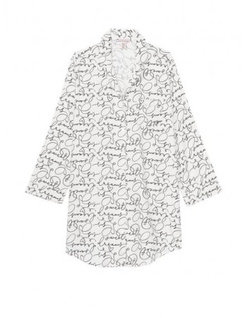 Ночная рубашка Victoria’s Secret Cotton White Flannel Sleepshirt Logo