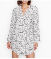 Ночная рубашка Victoria’s Secret Cotton White Flannel Sleepshirt Logo