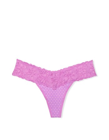 Трусики Lace Waist  Pinky Purple Tiny Dot Cotton Thong panty