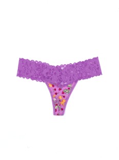 Трусики Lace Waist Cotton Thong panty Purple Strawberry
