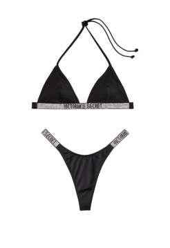 Купальник черный Triangle Shine Strap Swim Top & Thong bottom