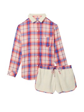 Пижама Plush Fleece Long-Sleeve Flannel PJ Set Pink Plaid