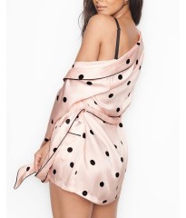 Шелковый халат Виктория Сикрет Silk Robe Pink & Black dot 