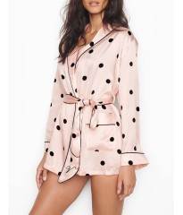 Шелковый халат Виктория Сикрет Silk Robe Pink & Black dot 