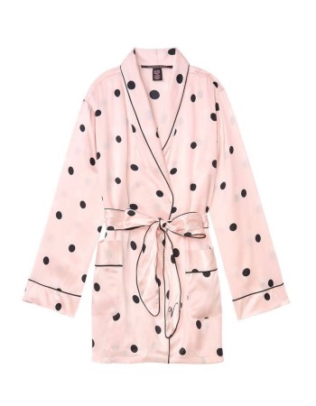 Шелковый халат Виктория Сикрет Silk Robe Pink & Black dot 