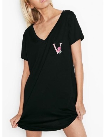 Нічна сорочка Black Cotton Sleepshirt V logo