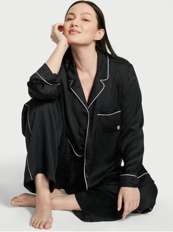 Піжама Вікторія Сикрет Long Pajama Set Black Logo Jacquard