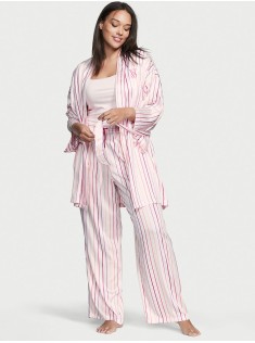 Атласна піжама з штанами 3-Piece PJ Set Pink logo Victoria's Secret