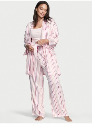 Атласна піжама 3-Piece PJ Set Pink logo Victoria's Secret