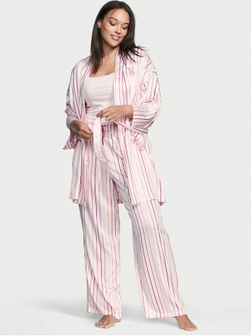 Атласна піжама з штанами 3-Piece PJ Set Pink logo Victoria's Secret