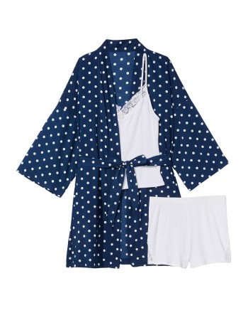 Пижама Cotton 3-PIECE PJ Set Blue white dot