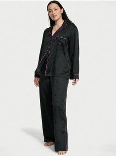 Сатиновая пижама Satin Long Pj set Black Heart Jacquard