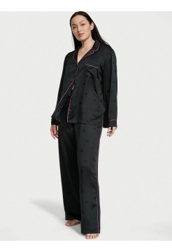 Сатинова піжама Satin Long Pj set Black Heart Jacquard
