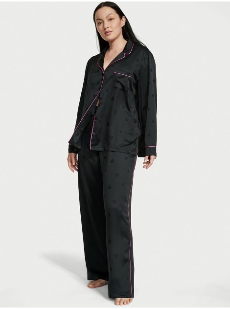 Сатиновая пижама Satin Long Pj set Black Heart Jacquard