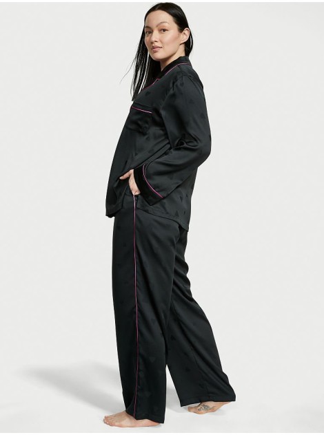 Сатиновая пижама Satin Long Pj set Black Heart Jacquard