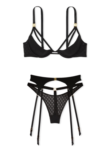 Комплект білизни Logo Lace Open-Cup Demi Bra Garter Black Set