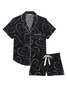 Пижама Flannel Short Pajama Set Black Swirl Hearts