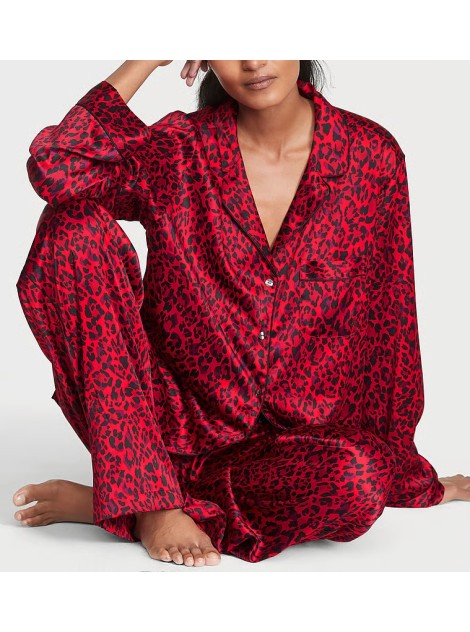 Піжама Satin Long Pajama Set Lipstick Leopard