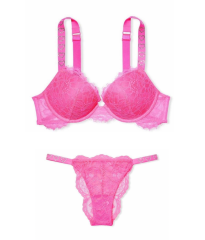 Комплект белья Victoria’s Secret Shine Strap Heart Atomic Pink Lace Bra Set