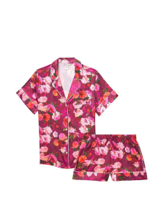 Пижама с шортами Satin Short  Flower print Red