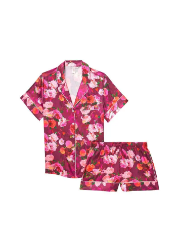 Пижама с шортами Satin Short  Flower print Red
