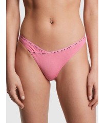 Трусики PINK Rib Logo Cotton Thong Panty Pink