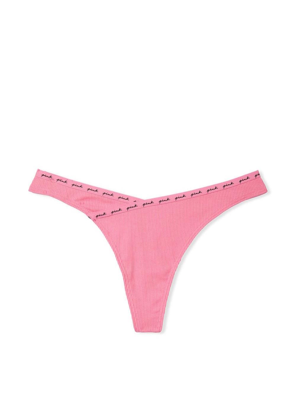 Pink Rib Logo Cotton Thong Panty