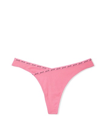 Трусики PINK Rib Logo Cotton Thong Panty Pink