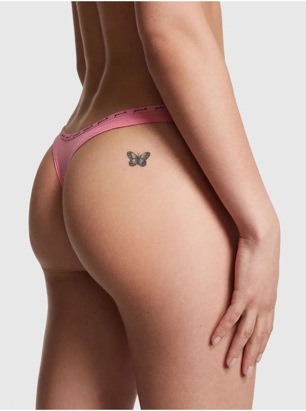 Pink Rib Logo Cotton Thong Panty