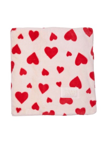 Плед Faux Fur Blanket White Heart Print