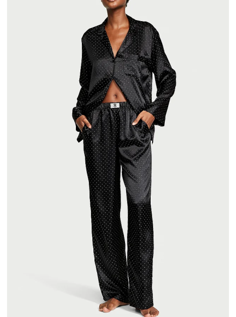 Пижама Dew Drop Satin Long Pajama Set Black