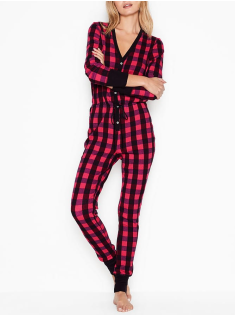 Піжама Thermal Long Romper Light Pink & Red Plaid