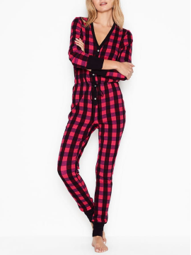 Піжама Thermal Long Romper Light Pink & Red Plaid