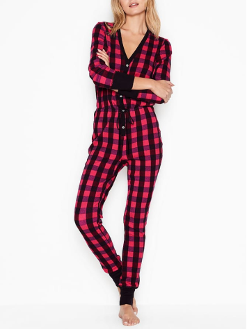 Піжама Thermal Long Romper Light Pink & Red Plaid