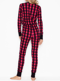 Піжама Thermal Long Romper Light Pink & Red Plaid