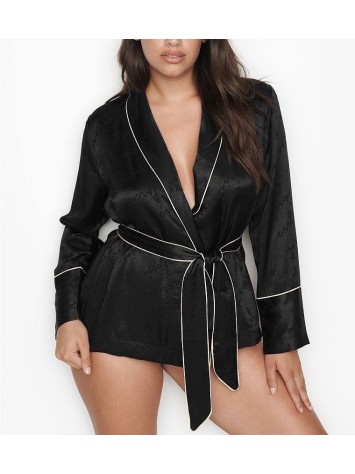 Укорочений халат Black Satin Robe