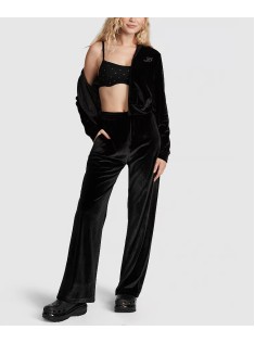 Спортивний костюм Velour Shine Logo Full-Zip Crop Hoodie Wide-Leg Black