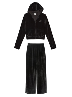 Спортивний костюм Velour Shine Logo Full-Zip Crop Hoodie Wide-Leg Black