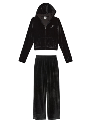 Спортивний костюм Velour Shine Logo Full-Zip Crop Hoodie Wide-Leg Black