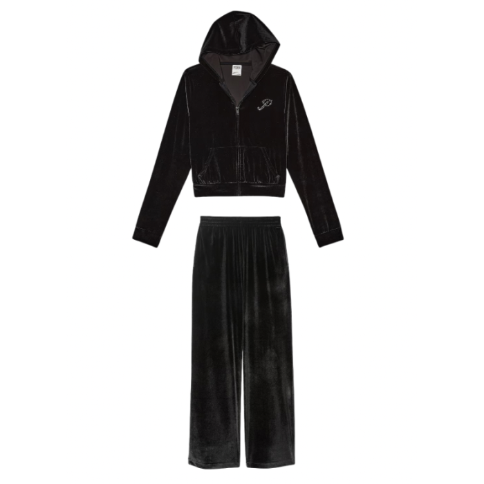 Спортивний костюм Velour Shine Logo Full-Zip Crop Hoodie Wide-Leg Black