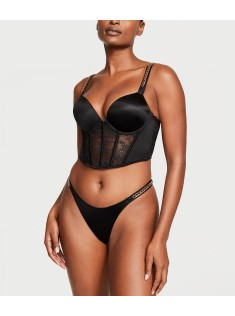 Комплект белья Bombshell Add-2-Cups Chain Strap Corset Top Black Thong Set