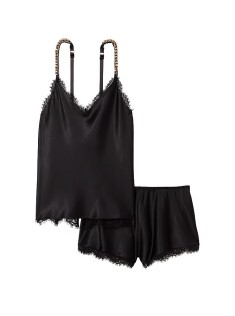 Піжама Chain Strap Satin Lace-Trim Cami Shorts Set
