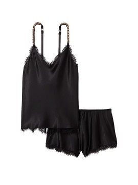 Пижама Chain Strap Satin Lace-Trim Cami Shorts Set