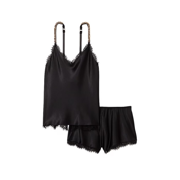 Пижама Chain Strap Satin Lace-Trim Cami Shorts Set