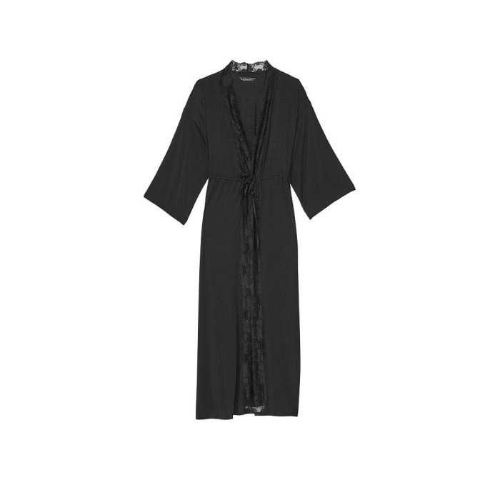 Халат Modal Lace-Trim Long Robe Black